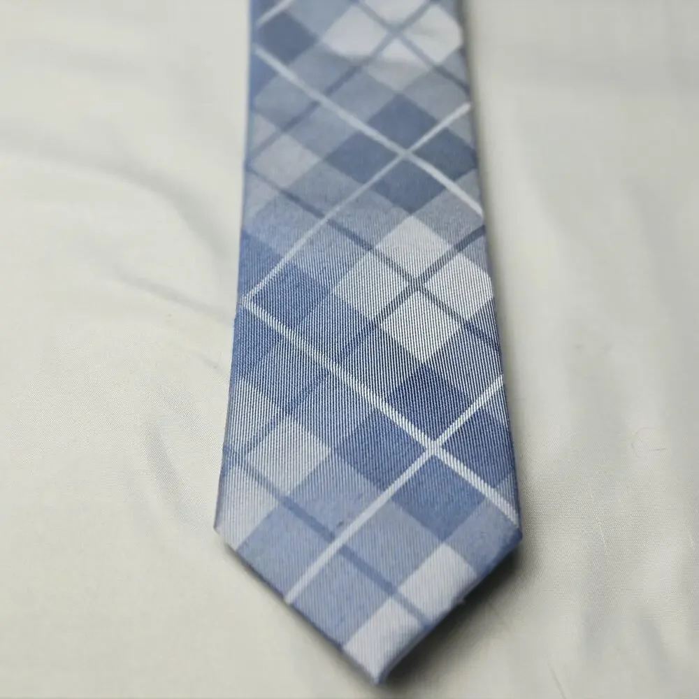 Calvin Klein Tie Mens One Size Blue Silk Viscose Plaid Check Classic Business